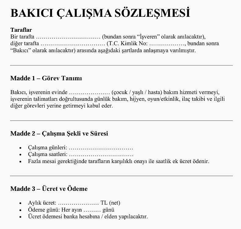 Bakıcı Sözleşmesi: Ebeveynler İçin Kapsamlı Rehber